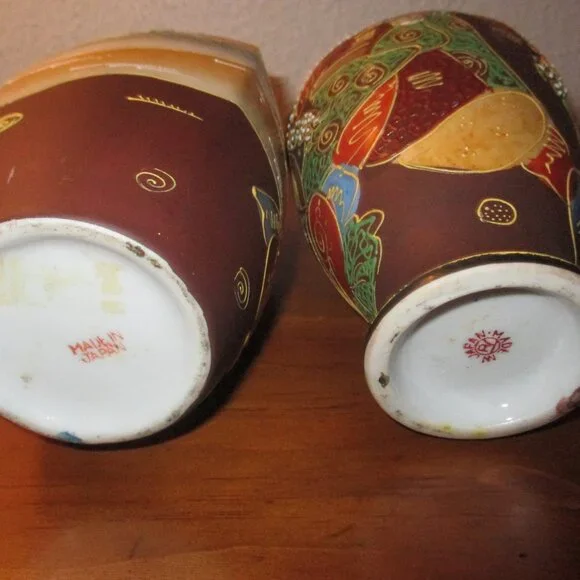 Two Antique Hand Painted Japanese Vases